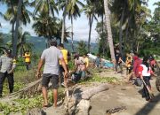 Peduli Lingkungan, TNI-Polri dan Pemerintah Desa Gotong Royong Bersihkan Sampah di Pantai Kabalo