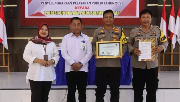 Polres Touna Terima Penghargaan Kepatuhan Pelayanan Publik Tahun 2023 dari Ombusdman