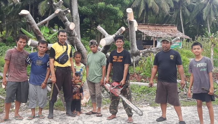 Bhabinkamtibmas Polsek Ampana Kota Ajak Warga Gotong Royong Bersihkan Pohon Tumbang