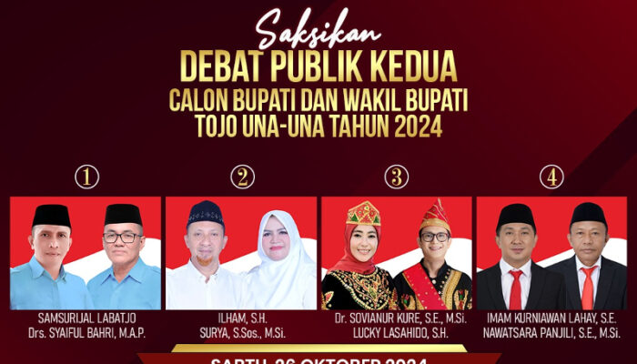 Saksikan Debat Publik Kedua Calon Bupati dan Wakil Bupati Tojo Una-Una Tahun 2024