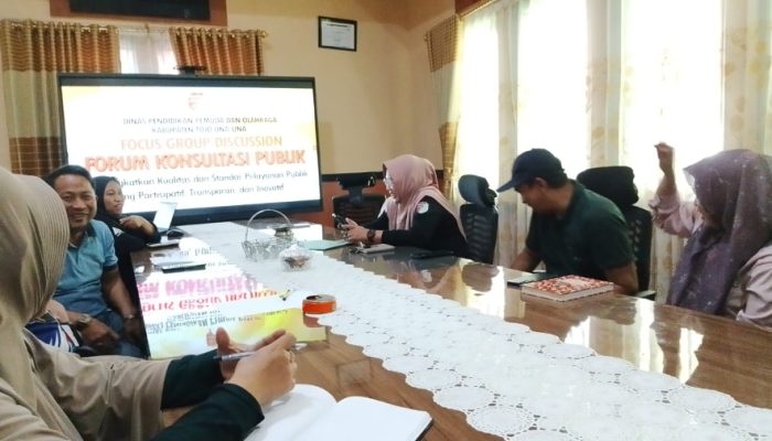 Disdikpora Touna Gelar FGD FKP, Tingkatkan Kualitas dan Standar Pelayanan Publik yang Partisipatif, Transparan dan Inovatif