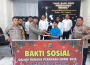 Jelang Nataru, Kasiwas Polres Touna Pimpin Bakti Sosial dan Sosialisasi Kamtibmas di Sejumlah Gereja