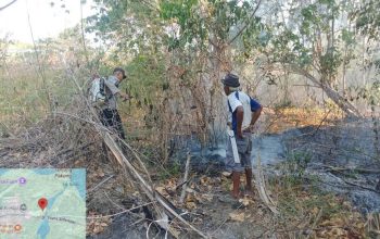 Bhabinkamtibmas Bersama Warga Padamkan Kebakaran Lahan di Desa Sabo