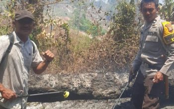 Polsek Ampana Tete Bersama Warga Padamkan Kebakaran Lahan di Balingara